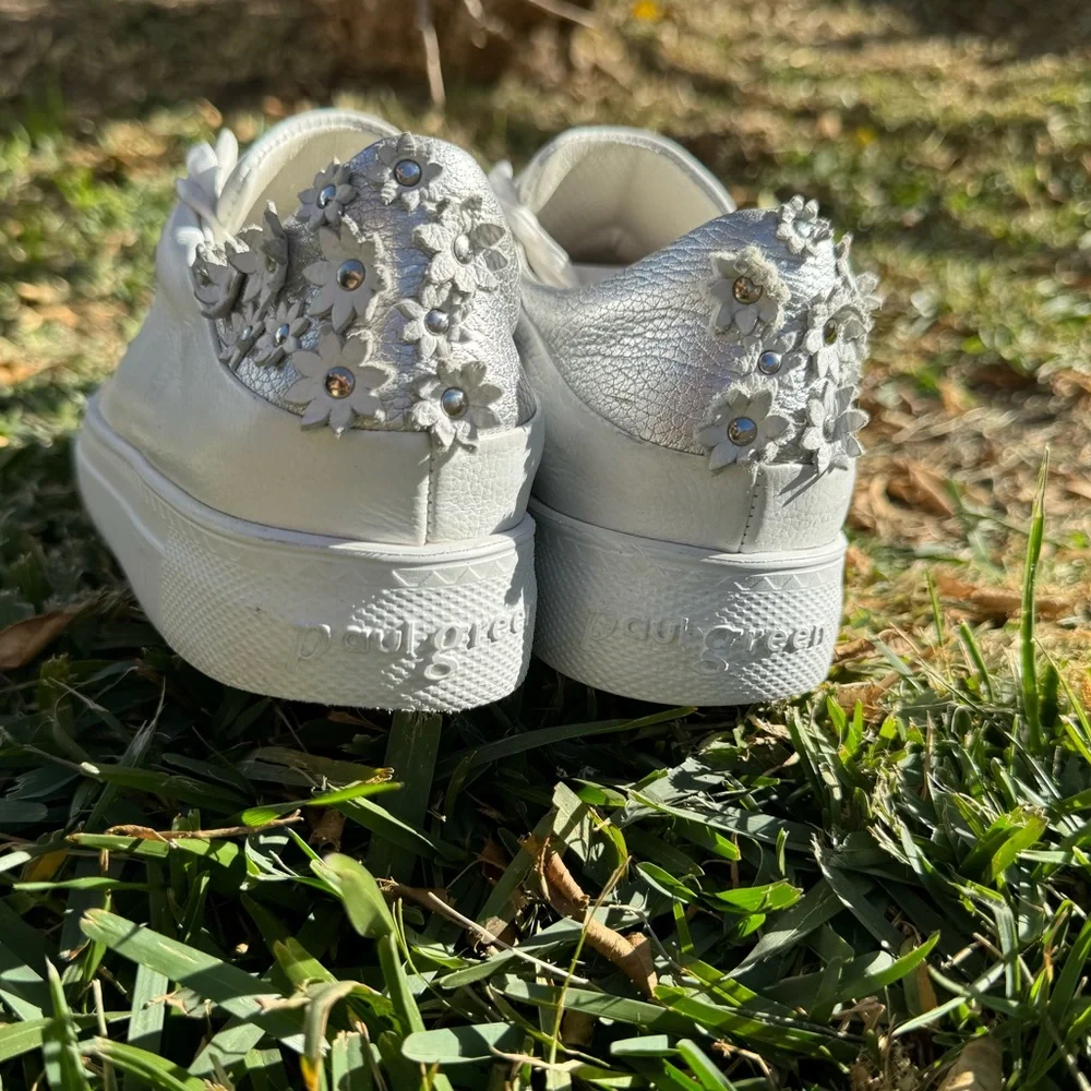 PAUL GREEN White Leather sneakers floral detail on back size US 5.5 - Picture 7 of 13